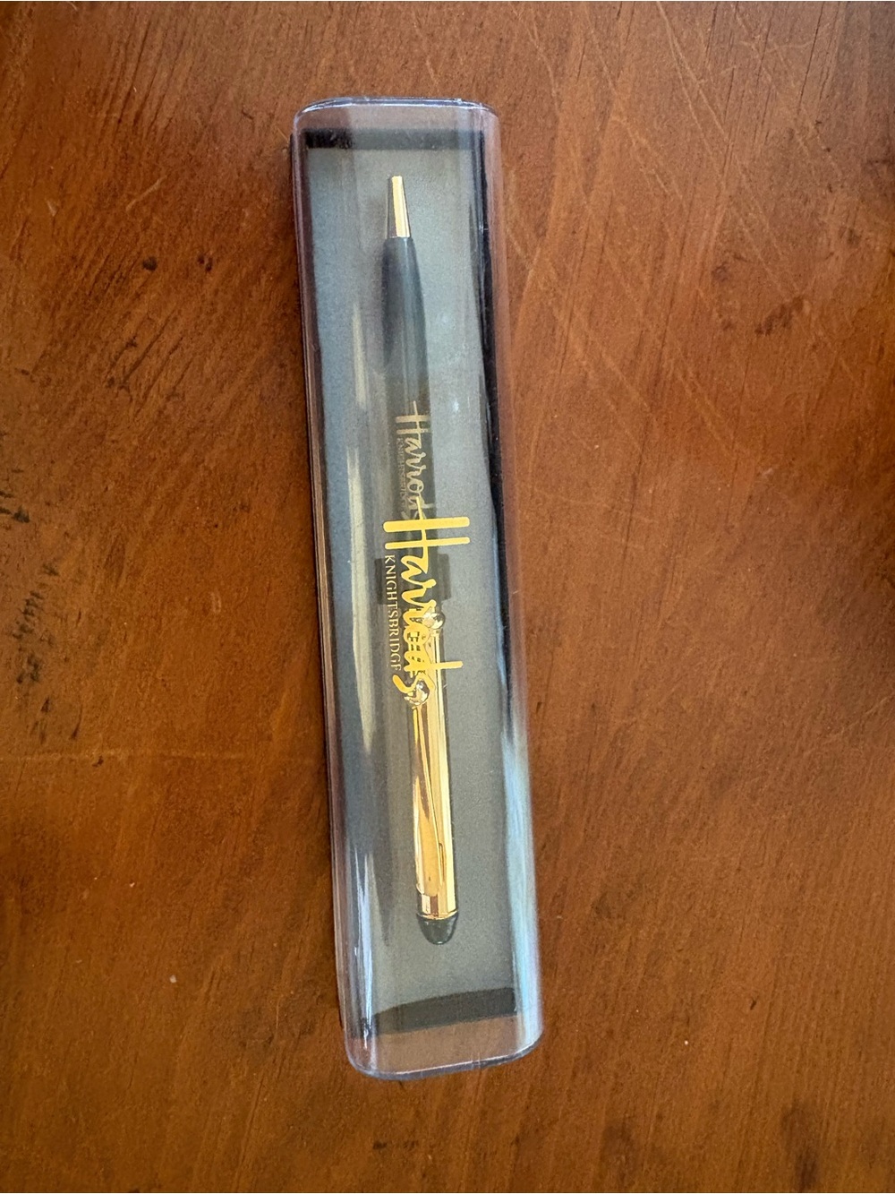 Vintage Harrods Knightsbridge Green and Gold Ballpoint Pen in Case Like New